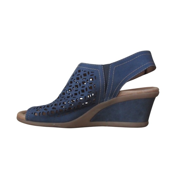 Earth Cascade Indigo Blue Perforated Wedge Sandals Size 9.5 Leather Open Toe - Picture 4 of 10